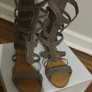 Braided Gladiator Sandals in Taupe - Women